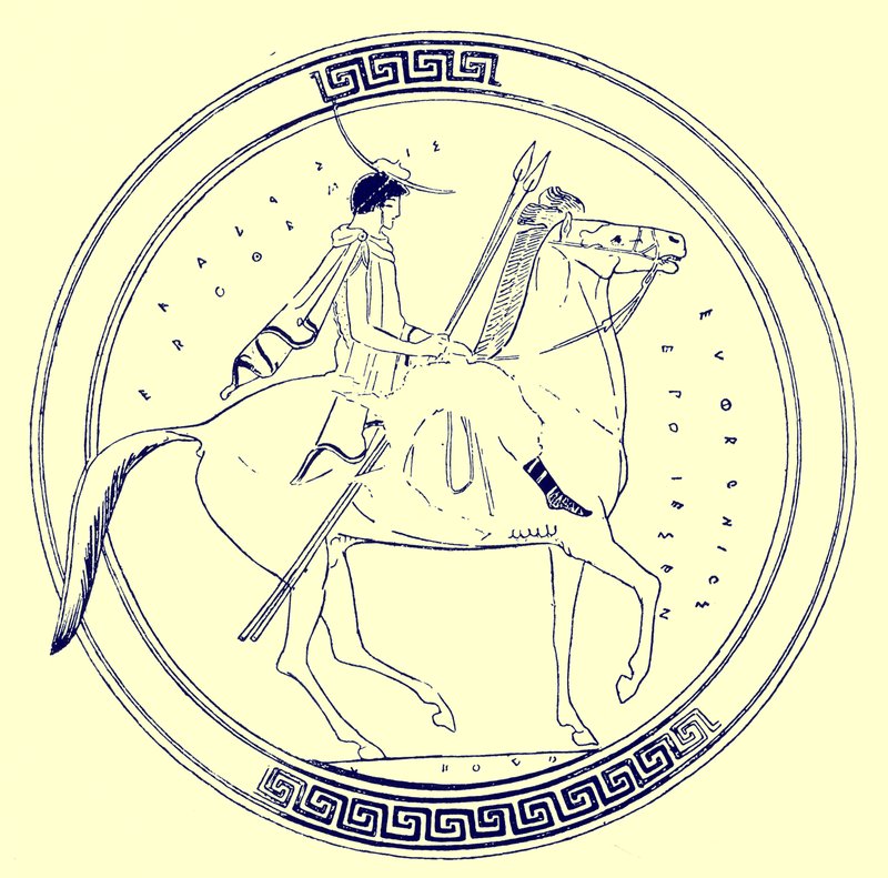 Boy on Horse, illustration from Greek Vase Paintings by J. E. Harrison and D. S. MacColl, published 1894 by after English School