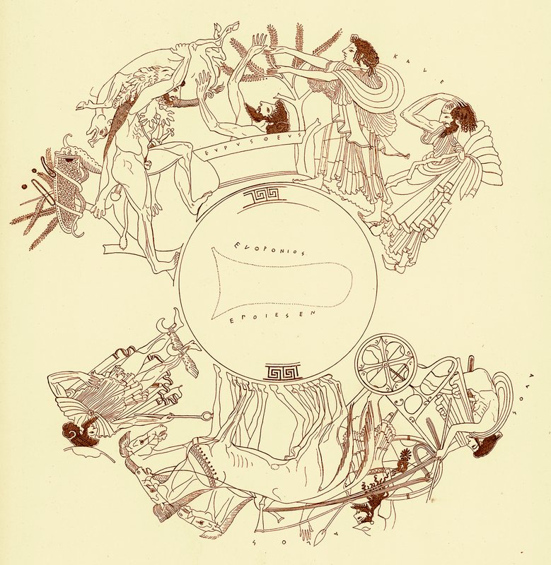 Herakles and Eurystheus, illustration from Greek Vase Paintings by J. E. Harrison and D. S. MacColl, published 1894 by after English School