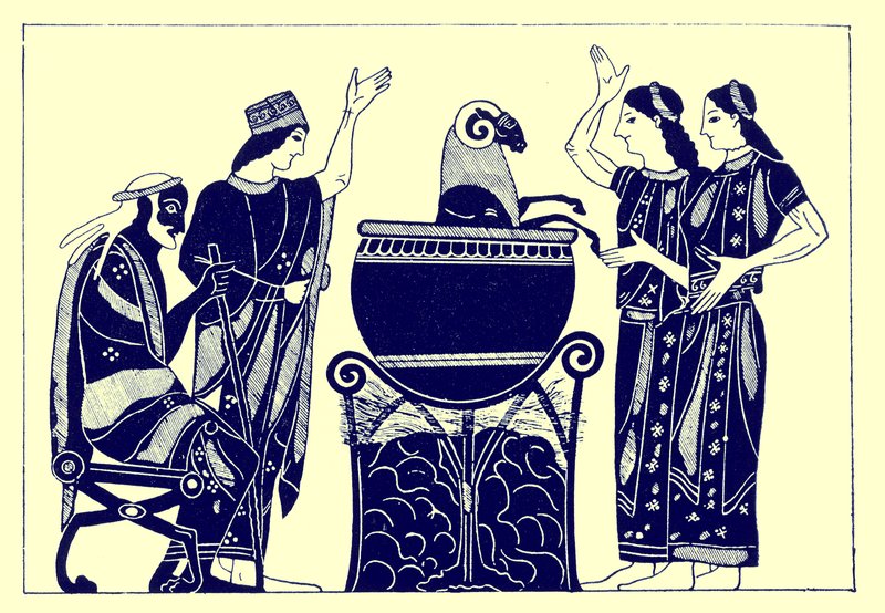 Medea Boiling the Ram, illustration from Greek Vase Paintings by J. E. Harrison and D. S. MacColl, published 1894 by after English School