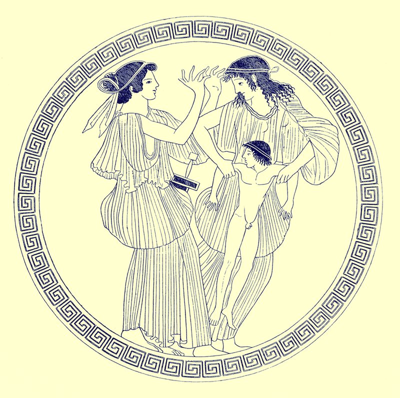 Prokne, Philomela and Itys, illustration from Greek Vase Paintings by J. E. Harrison and D. S. MacColl, published 1894 by after English School