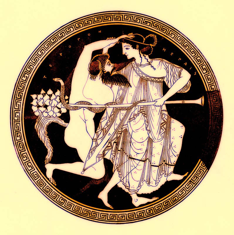 Satyr and Maenad, illustration from Greek Vase Paintings by J. E. Harrison and D. S. MacColl, published 1894 by after English School