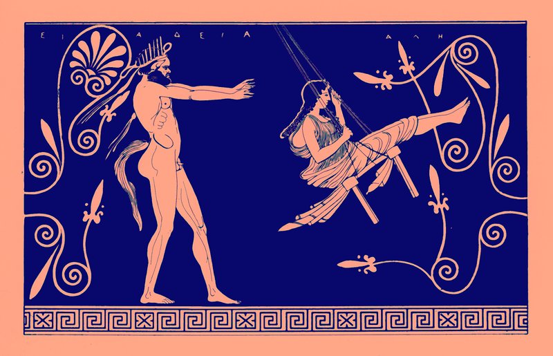 Silen Swinging Maiden, illustration from Greek Vase Paintings by J. E. Harrison and D. S. MacColl, published 1894 by after English School