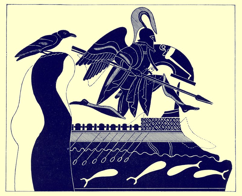 The Ghost of Patroklos, illustration from Greek Vase Paintings by J. E. Harrison and D. S. MacColl, published 1894 by after English School