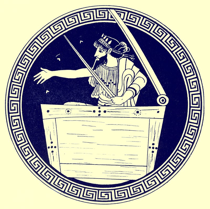 Thoas in the Chest, illustration from Greek Vase Paintings by J. E. Harrison and D. S. MacColl, published 1894 by after English School