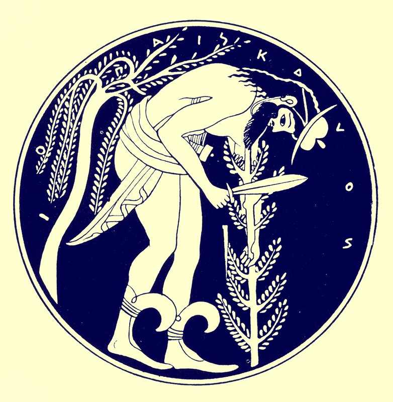 Woodman at Work, illustration from Greek Vase Paintings by J. E. Harrison and D. S. MacColl, published 1894 by after English School