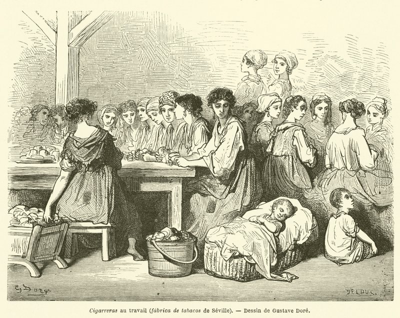 Cigarette Makers at Work, Tobacco Factory of Seville by Gustave after Dore