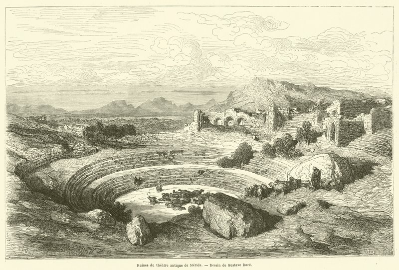 Ruins of the Ancient Theatre of Merida by Gustave after Dore