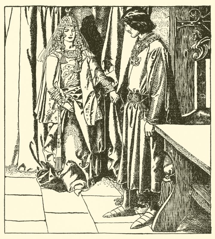 Queen Morgana appears unto Sir Launcelot by after Howard Pyle