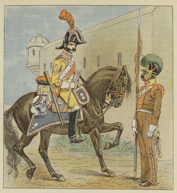 Spanish Army, Dragoon, 1st Regiment, Lancer, 1st Regiment, of La Mancha by after Louis Charles Bombled