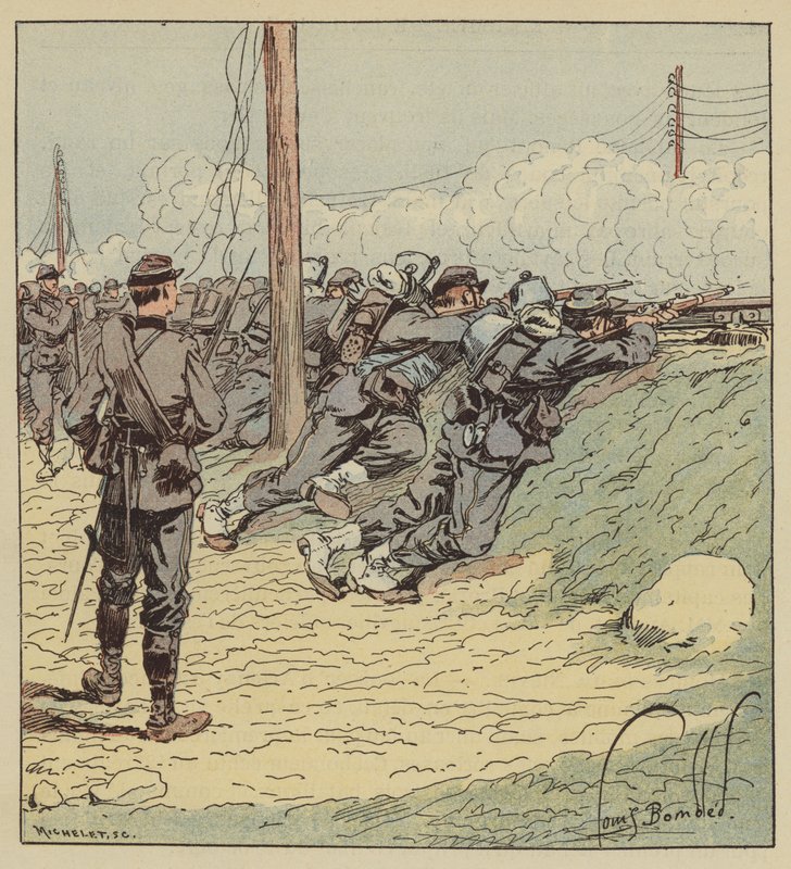 Battle of Artenay, The 8th Battalion of Marching Chasseurs Deployed along the Embankment by after Louis Charles Bombled