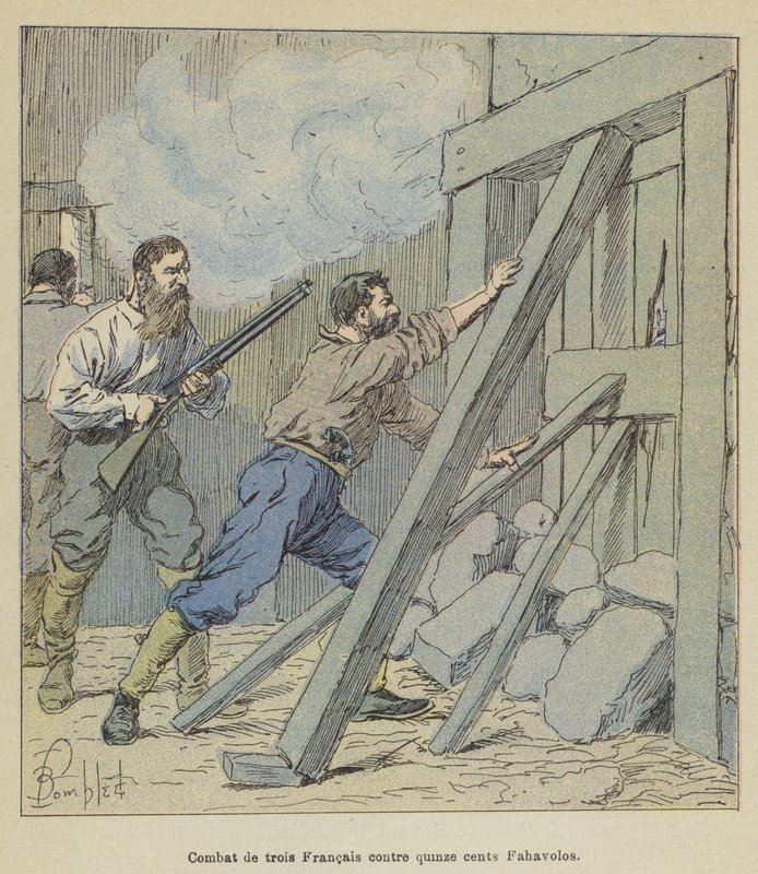 Fight of Three Frenchmen Against Fifteen Hundred Fahavolos by after Louis Charles Bombled