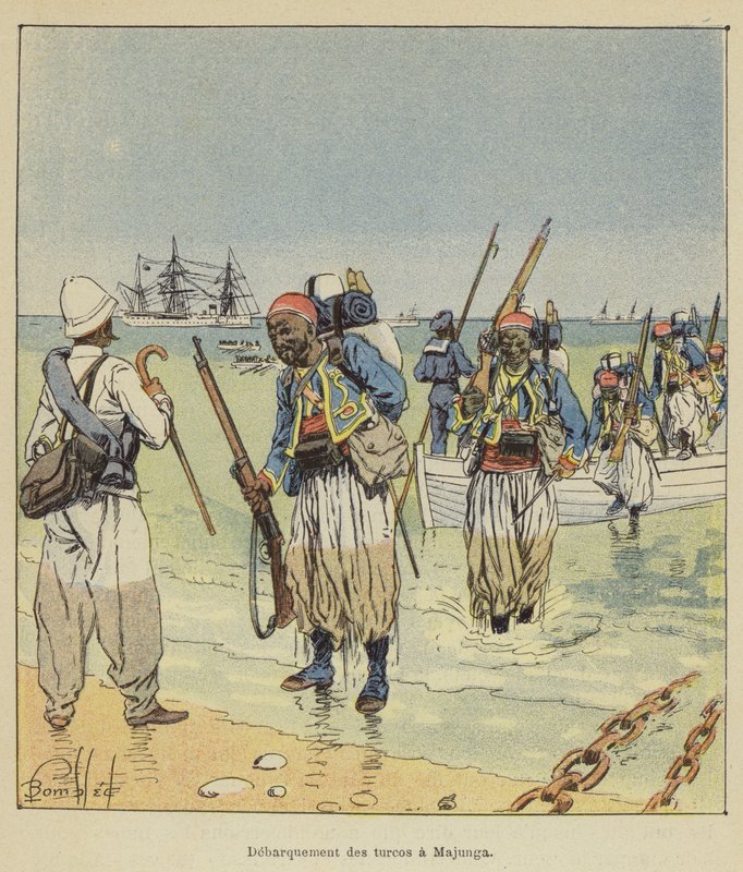 Disembarkation of the Turcos in Majunga by after Louis Charles Bombled
