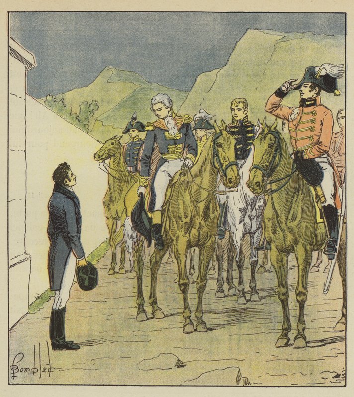 Admiral Taylor, with a large staff, presents himself at Longwood to see the Emperor by after Louis Charles Bombled