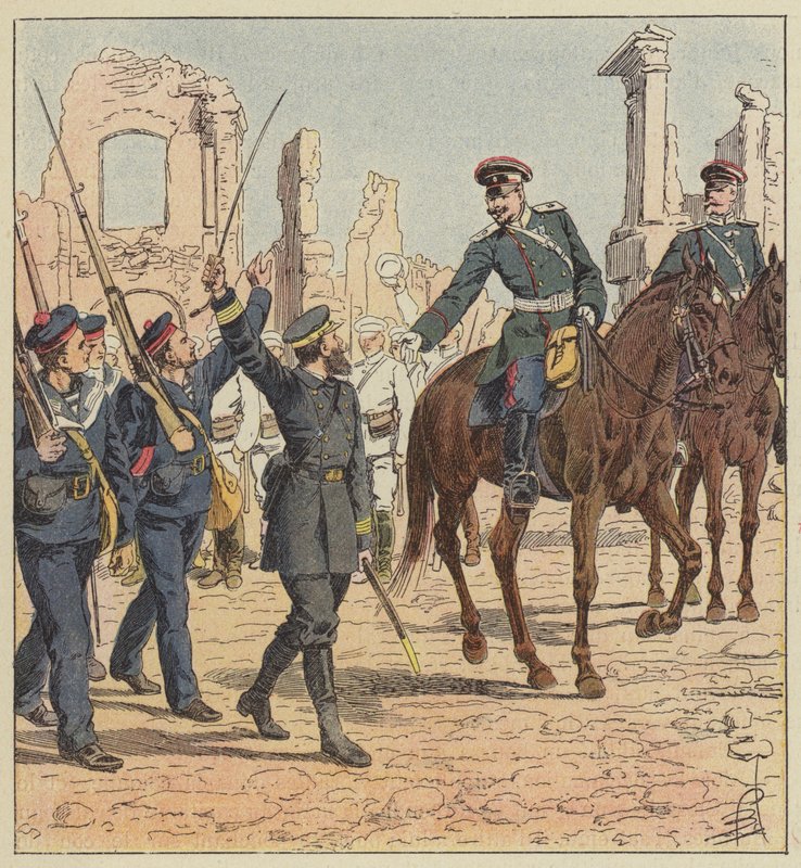 Captain de Marolles and General Stessel by after Louis Charles Bombled