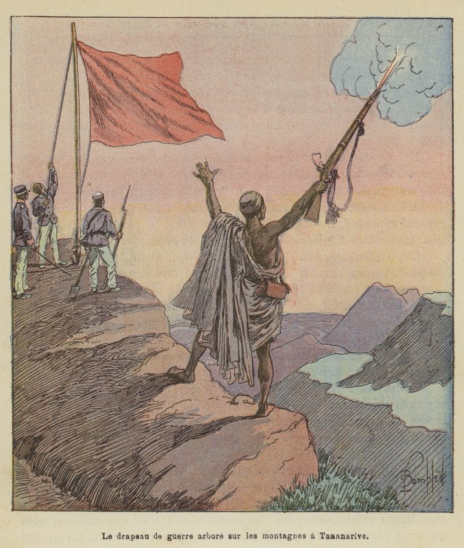The War Flag Raised on the Mountains in Tananarive by after Louis Charles Bombled