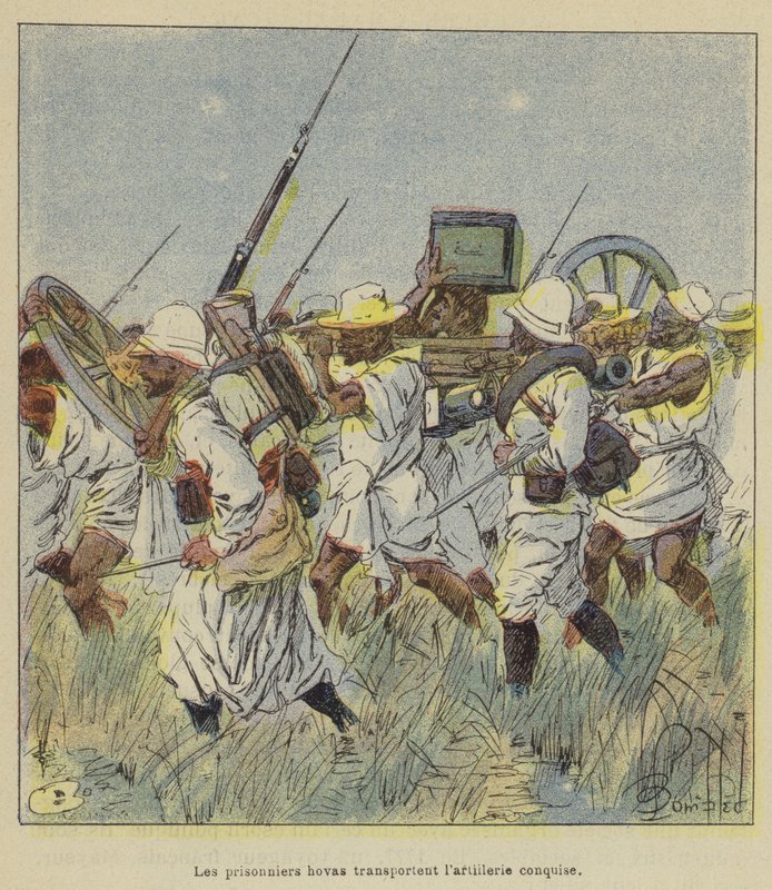 Hova Prisoners Transporting Captured Artillery by after Louis Charles Bombled