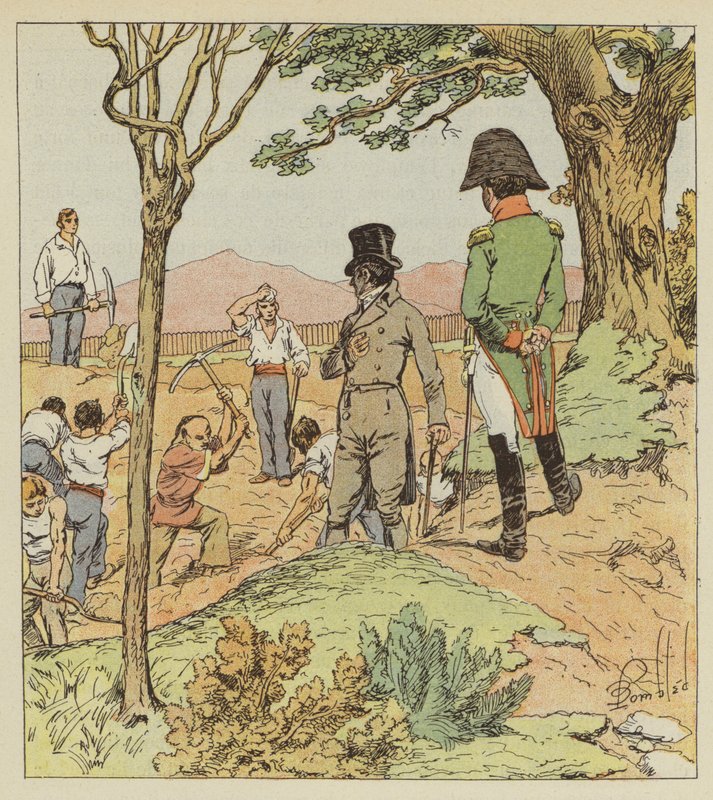 Napoleon Examines the Fortifications the Governor is Erecting Around Longwood by after Louis Charles Bombled