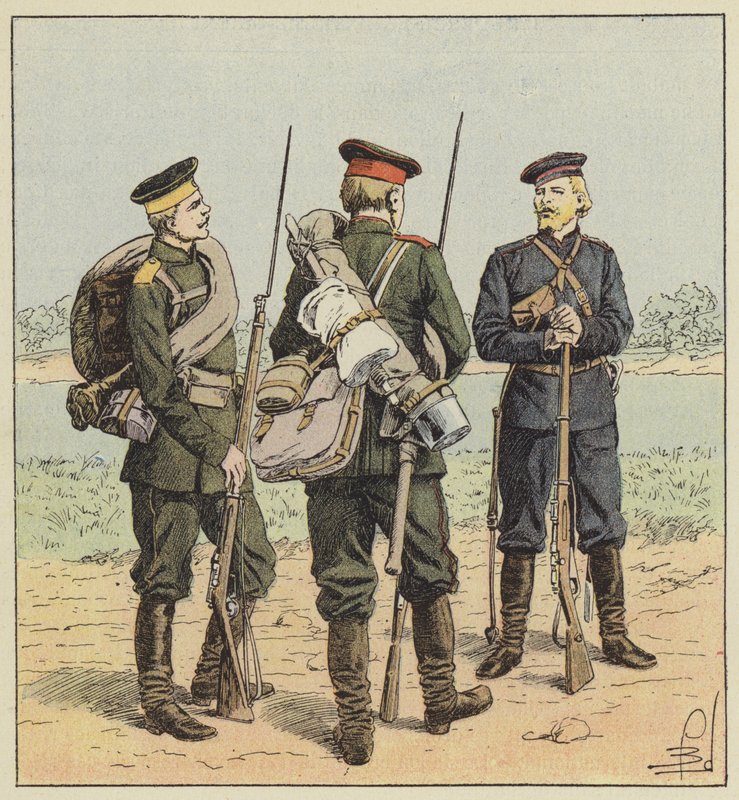 Russian Soldiers in Campaign Uniform by after Louis Charles Bombled