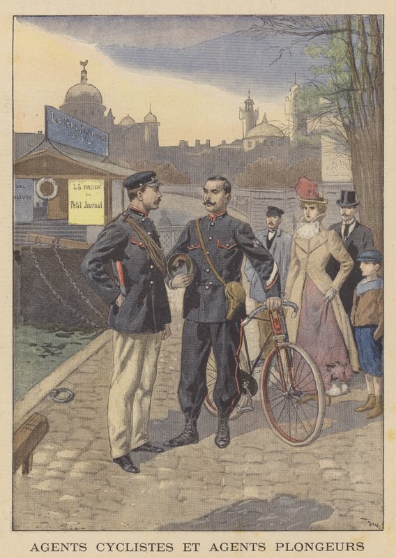 Police Cyclist and River Policeman, Paris by after Oswaldo Tofani