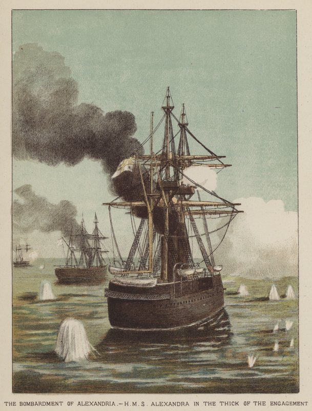 The bombardment of Alexandria, HMS Alexandra in the thick of the engagement by after Richard Simkin