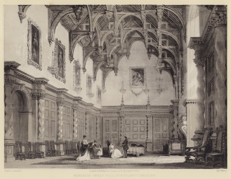 Burleigh Great Hall, Northamptonshire by after Thomas Allom