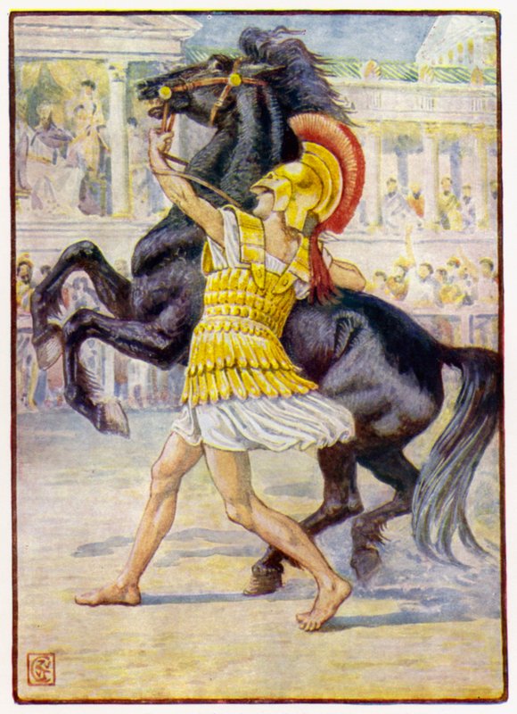 He ran toward the horse and seized the bridle by after Walter Crane