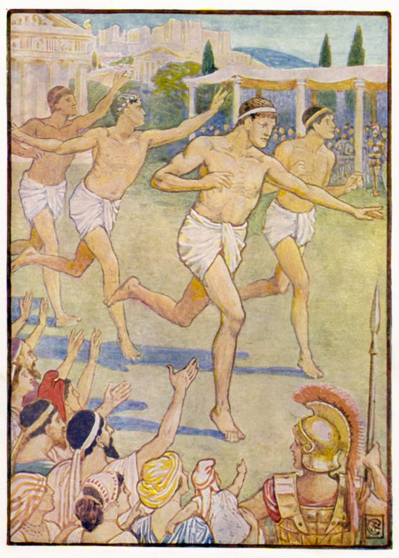 In the earliest times a simple foot-race was the only event by after Walter Crane