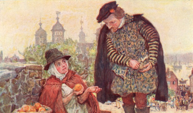 Shakespeare Buying a Twopenny Orange from a Fruitseller on Tower Hill, London by after William Hatherell