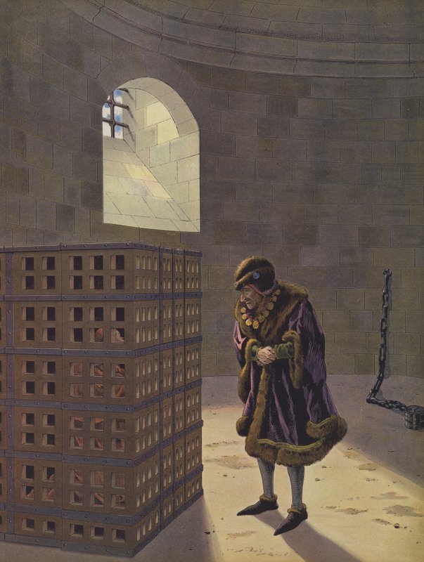 Louis XI watching Cardinal Balue, imprisoned in an iron cage in the dungeons of the Chateau d