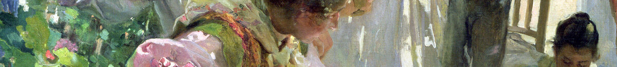 Mending the Sail, 1896 (Joaquín Sorolla), Detail: Näherinnen mit rosa Bluse