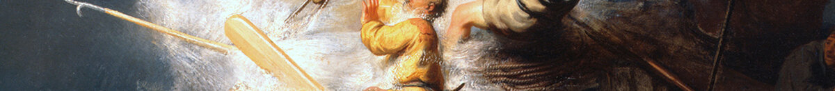 Christ in the Storm on the Lake of Galilee, 1633 (Rembrandt van Rijn), Detail: Ringende Männer im Gischtlicht