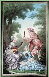 Madame de Meaux, Mademoiselle de Meaux and Monsieur de Saint Quentin Repeating a Comic Opera. 18th Century. Chantilly, Musee Conde