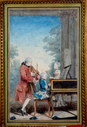 Wolfgang Amadeus Mozart as a child playing piano with his father and sister