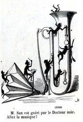 Mr. Sax is wounded by the Black doctor. Adolphe (Adolph) Sax, inventor of the saxophone (1814-1894)
