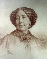 Portrait of the Woman of Letters George Sand (1804-1876) Aurore Dupin, Baroness Dudevant Drawing by Rene Jouhan (1835-?) from a photograph of Nadar