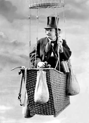 French photographer Gaspard-Félix Tournachon, known as Félix Nadar (1820-1910), self-portrait in a studio in the gondola of a hot-air balloon