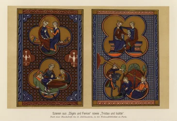 Scenes from Cliges and Fenice and Tristan and Isolde