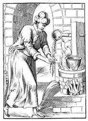 The gipsy who washed his hands in molten lead, after a woodcut in 