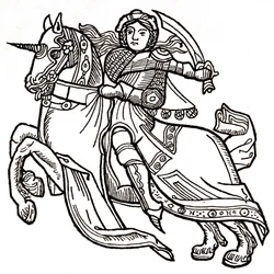Joan of Arc on Horseback Brandishing a Sword