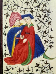 A gallant scene. (detail) of a page of the manuscript Les Tres Riches Hours du Duke Francois de Guise