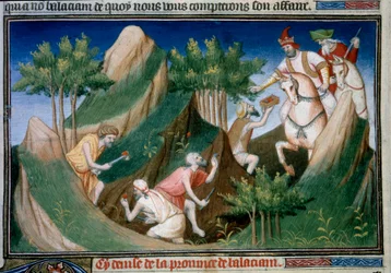 Extraction of rubies from the mountain of Sighinan by order of the king of Badakhchan. Miniature taken from 