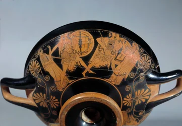 Attic Cup with Red Figures Representing a Scene of the Trojan War