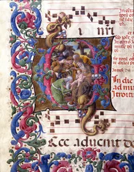 Decorated letter representing the Adoration of the Magi