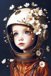 Child astronaut on the planet Flowers
