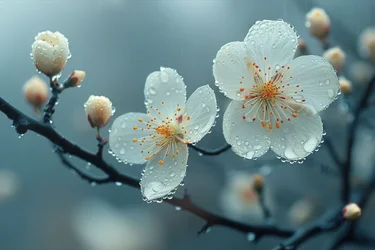 White flowers under the morning dew