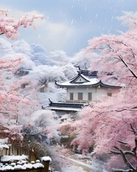 Chinese Village in Snowy Landscape