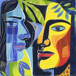 Abstract Minimalist Painting Faces of Two Men