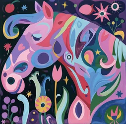 Abstract Painting Horse Cut Out with Irregular Line