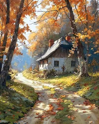 Traditional wooden house in a forest