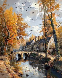 An Old Bridge with a Stream Under It in a Small Town